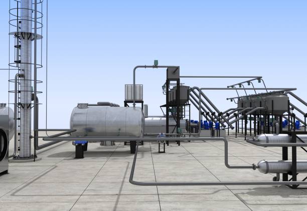 istock oil refinery, chemical production, waste processing plant, exterior visualization, 3D illustration 1131601200