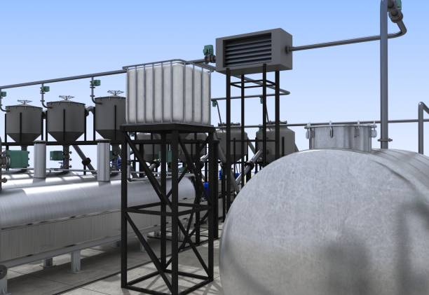 istock oil refinery, chemical production, waste processing plant, exterior visualization, 3D illustration 1131601205
