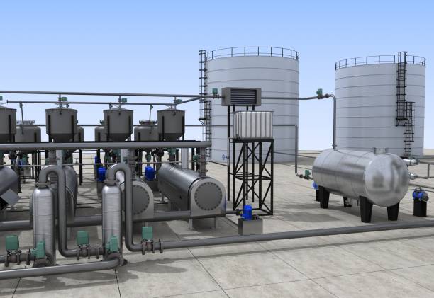 istock oil refinery, chemical production, waste processing plant, exterior visualization, 3D illustration 1131601373
