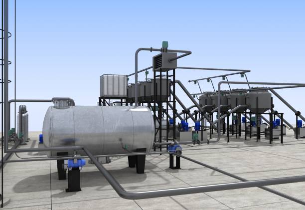 istock oil refinery, chemical production, waste processing plant, exterior visualization, 3D illustration 1131601378