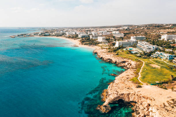 view of a azzure water and Nissi beach in Aiya Napa Ayia Napa, Cyprus. A view of a azzure water and Nissi beach in Aiya Napa, Cyprus. greco stock pictures, royalty-free photos & images