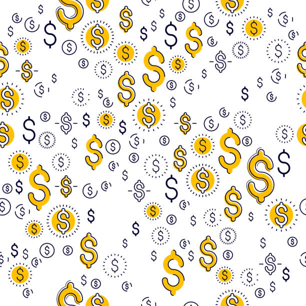 Financial icon set seamless background, dollar currency money signs, backdrop for financial website or economical theme ads and information, vector wallpaper or web site background. Financial icon set seamless background, dollar currency money signs, backdrop for financial website or economical theme ads and information, vector wallpaper or web site background. dollar sign background stock illustrations