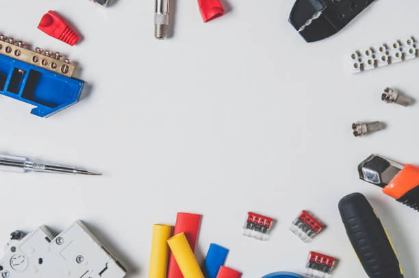 istock Tools for electrician. Flat lay and top view. Copy space for text 1131602659
