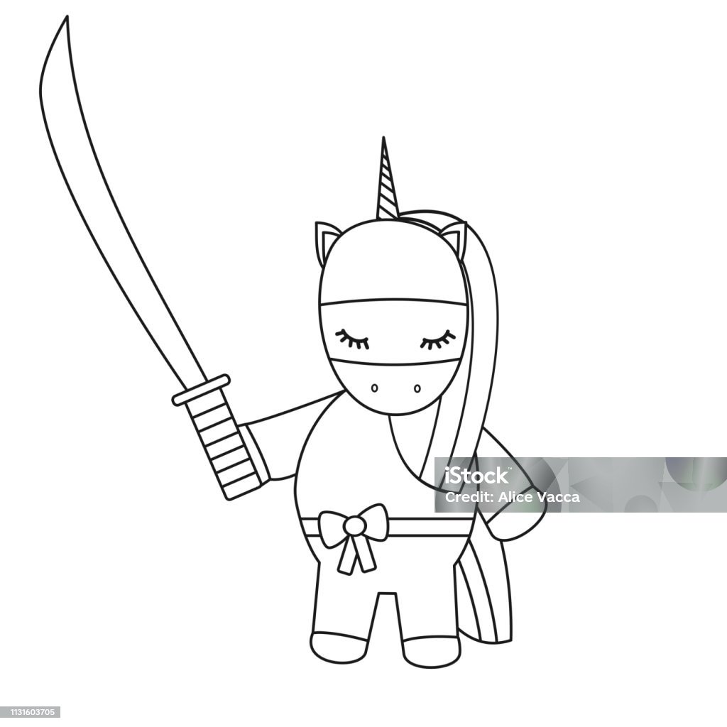 Vetores de Bonito Cartoon Preto E Branco Vetor Ninja Unicórnio Com Espada  Ilustração Para Colorir Arte e mais imagens de Amarelo - iStock