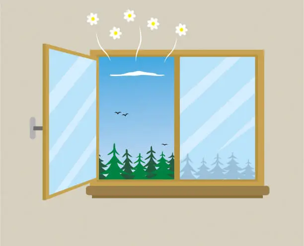 Vector illustration of open window and fresh air