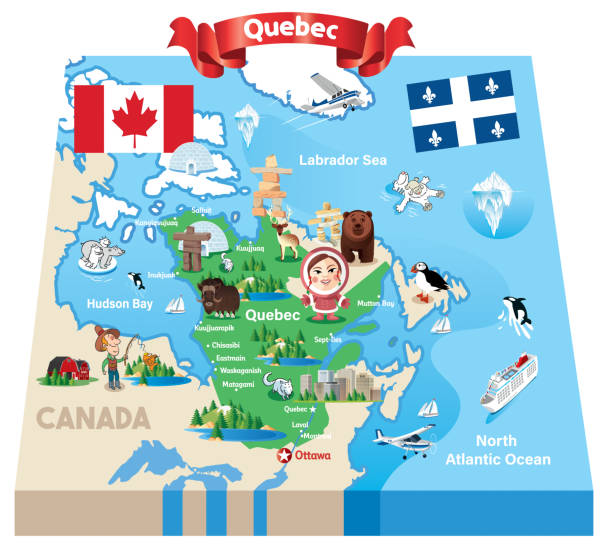 мультфильм карта квебек - montreal winter city quebec stock illustrations