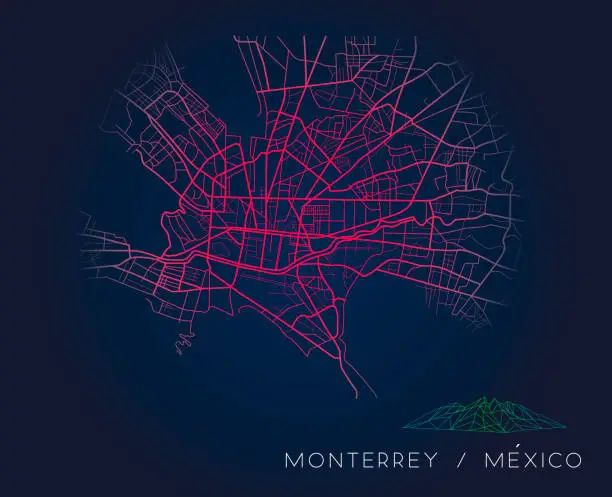 Vector illustration of Monterrey Mexico city map digital illustration