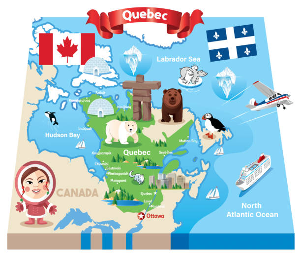 мультфильм карта квебек - montreal winter city quebec stock illustrations