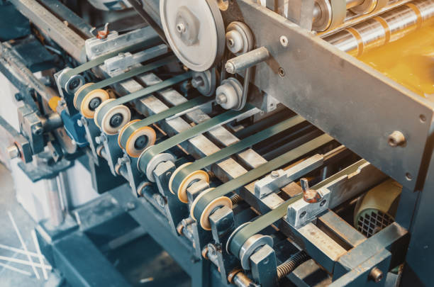 istock Part of printing equipment, machine, rollers, guides, cardboard carving 1131605680