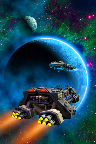 istock Spaceships flying around an alien planet, 3d illustration 1131606029