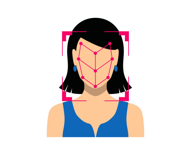 ilustrações, clipart, desenhos animados e ícones de biometria de uma mulher, detecção de rostos, reconhecimento e identificação - security code illustrations