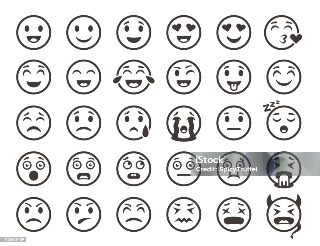 Emoticons Outline Emoji Faces Emoticon Funny Smile Vector Line Icons Stock  Illustration - Download Image Now - iStock