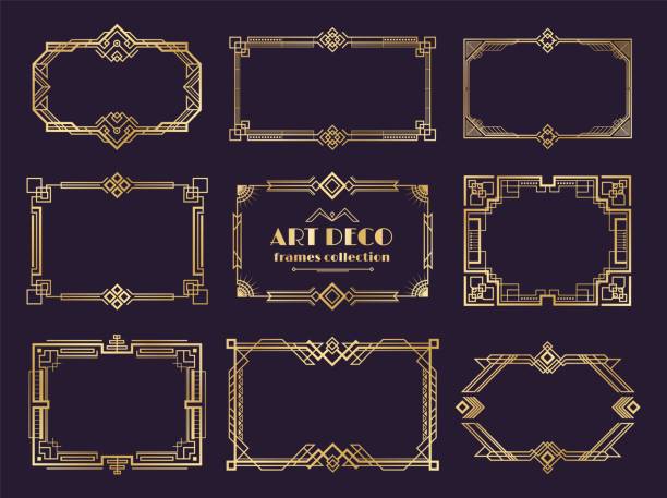 ilustrações de stock, clip art, desenhos animados e ícones de art deco borders set. golden 1920s frames, nouveau luxury geometric style, abstract vintage ornament. vector art deco elements - 1930