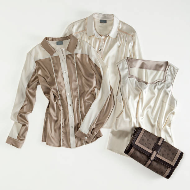 Fashionable silk blouses with purse isolaated on white background