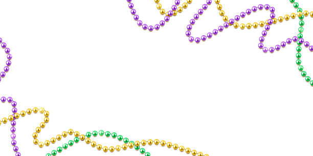 istock Mardi Gras decorative background with colorful traditional beads on white, vector illustration 1131613100