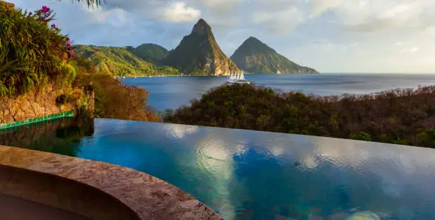 Photo of St. Lucia's two Pitons fromJade Mountain