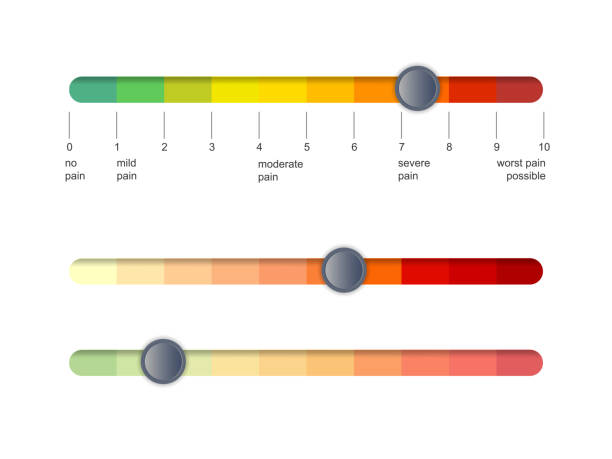 ilustrações de stock, clip art, desenhos animados e ícones de pain scale slider bar. assessment medical tool. line horizontal chart indicates pain stages and evaluate suffering. vector illustration clipart - report card illustrations