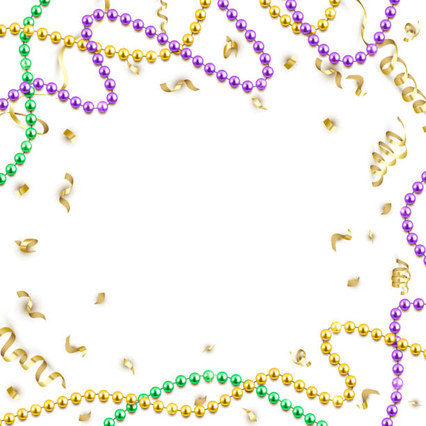 istock Mardi Gras decorative background with colorful traditional beads on white, vector illustration 1131615501