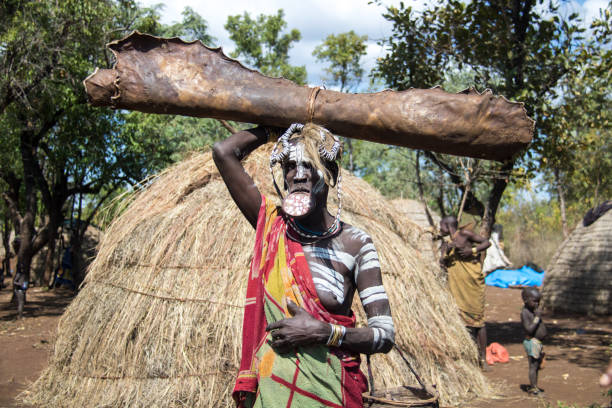 etiopia: mursi kobieta z płytą ust - labret zdjęcia i obrazy z banku zdjęć