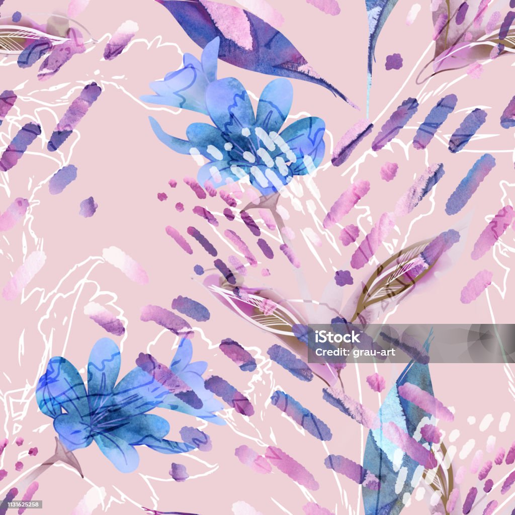 Floral Seamless Pattern. Watercolor Background. Backgrounds stock illustration