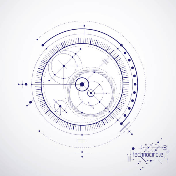 Engineering technology vector wallpaper made with circles and lines. Technical drawing abstract background. Engineering technology vector wallpaper made with circles and lines. Technical drawing abstract background. mechanical engineering illustration stock illustrations