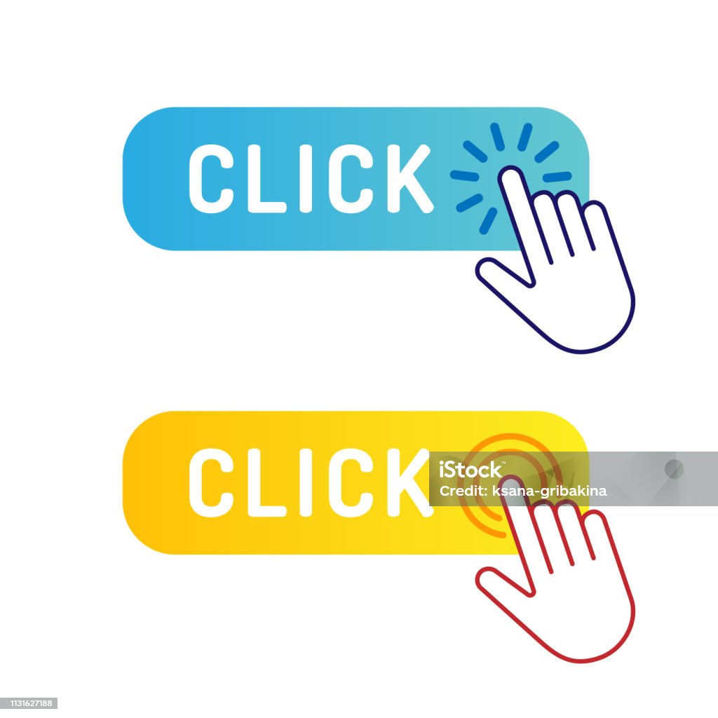 Click Butoon Click Button With Hand Cursor Stock Illustration - Download Image Now ...