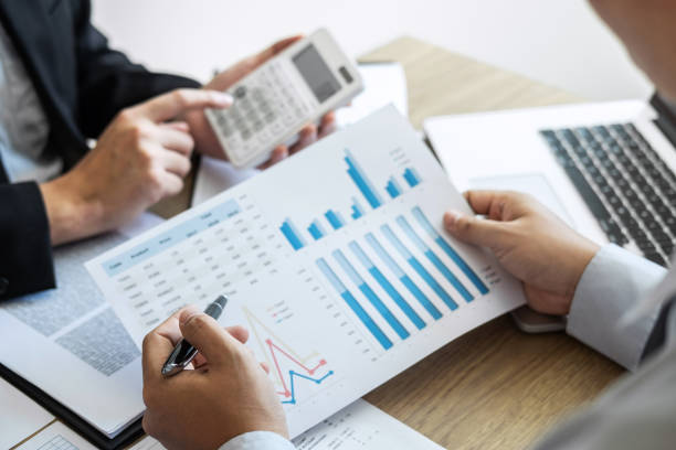 istock Professional Business colleague team working and analyzing with new project of accounting finance, Idea presentation and meeting strategy plan of financial business investment 1131628607