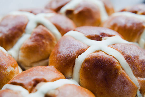istock Easter Hot Cross Buns for breakfast traditional celebration. 1131631041