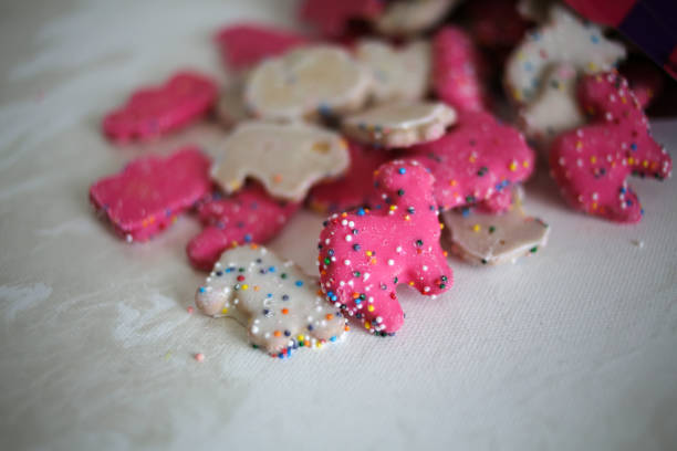 istock Frosted Circus Animal Cookie Pink and White Sprinkled Animal Crackers 1131632387