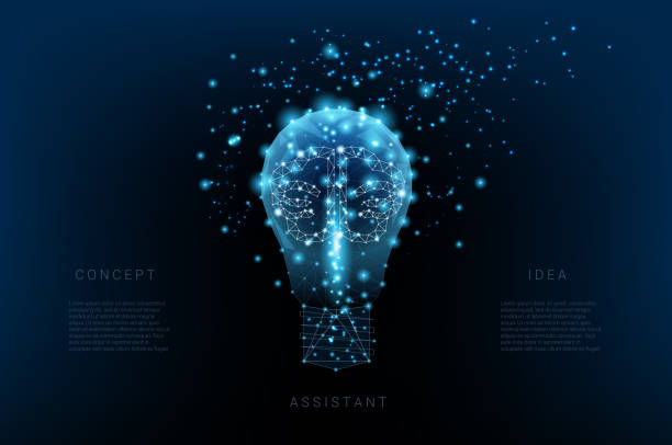 istock Light bulb of triangles and luminous brain and points. Background of beautiful dark blue night sky. Concept idea. Vector Polygonal illustration. Low poly 1131634304