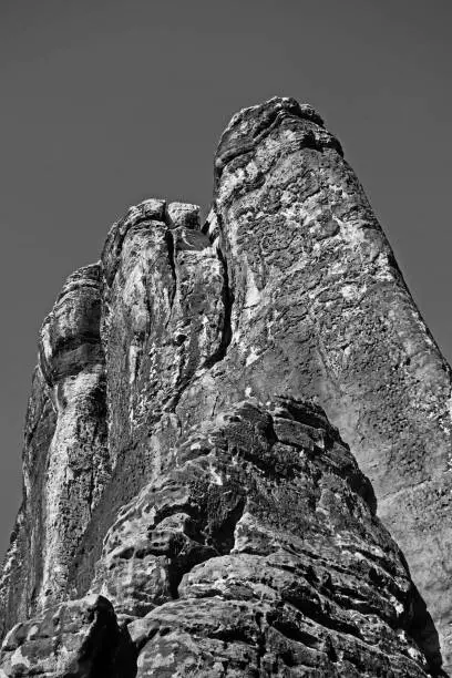 Right before a sandstone rock in Saxon Switzerland, Germany.