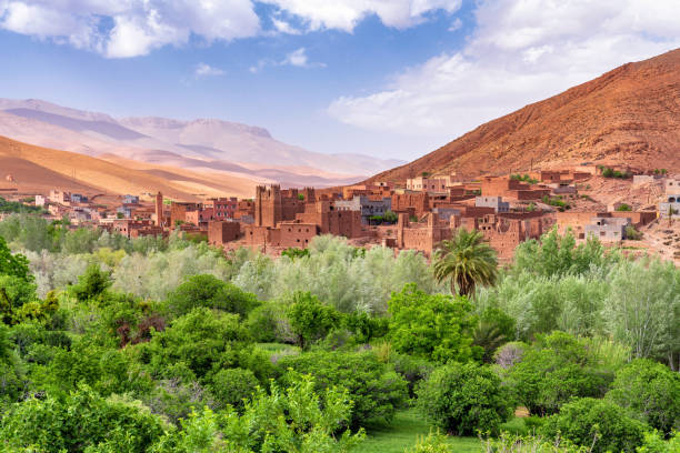 istock Morocco - Fertile river valley, kasbah, and town 1131636617