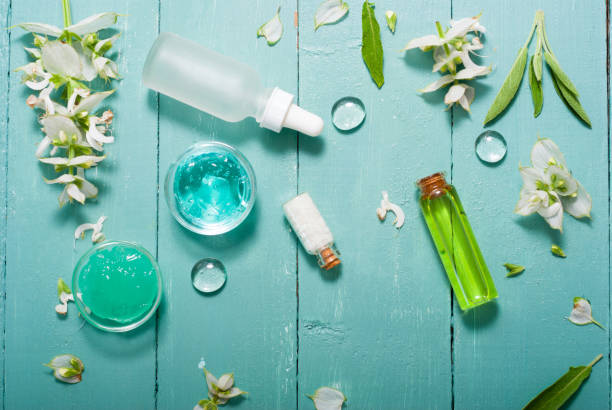 produtos de higiene no azul - turquoise blue spa treatment green - fotografias e filmes do acervo