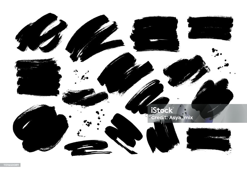 ●黒ドライ筆手描き下ろしセット。グランジ塗抹標本ベクターコレクション。 - ブラシストロークのロイヤリティフリーベクトルアート