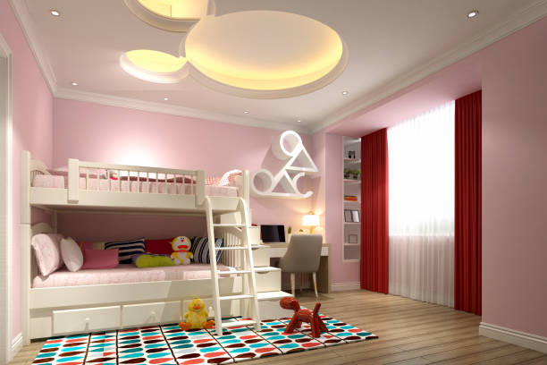 istock 3d render modern child bedroom with pink color 1131652444