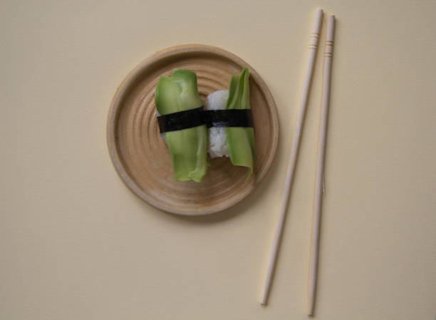 Avocado Sushi on Ceramic Plate
