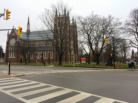 St Peter's Cathedral Basilica is locatedat the southwest corner of Dufferin Avenue and Richmond Street. The structure was built in a French Gothic Revival style.