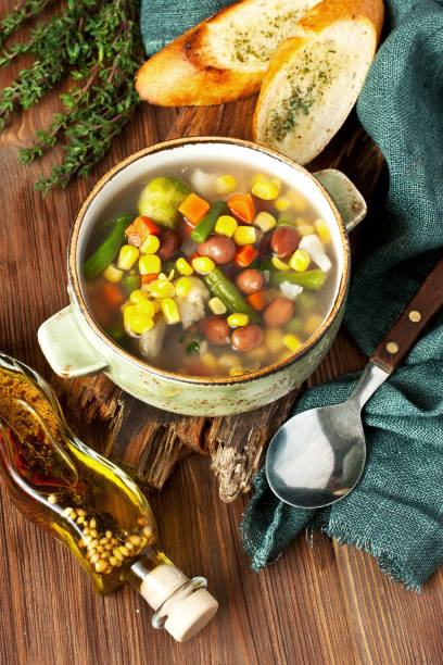 istock Minestrone soup in dish  on  kitshen  table 1131659274