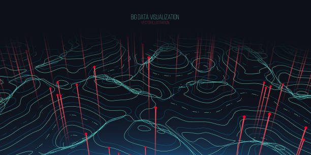 ilustrações de stock, clip art, desenhos animados e ícones de big data visualization. trendy infographic background. data analysis presentation. - topography globe usa the americas