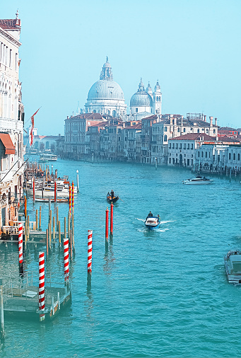 Panoramic view of the Grand Canal and Basilica Santa Maria della Salute, Venice, Italy. Selective focus. Carnival of Venice, Italy.