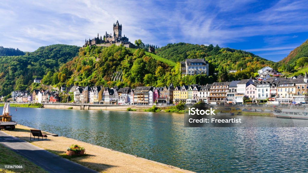 Beautiful Cochem town- Germany. Romantic Rhein river cruises. charming towns of Germany Rhine River Stock Photo