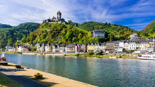 Photo of Beautiful Cochem town- Germany. Romantic Rhein river cruises.
