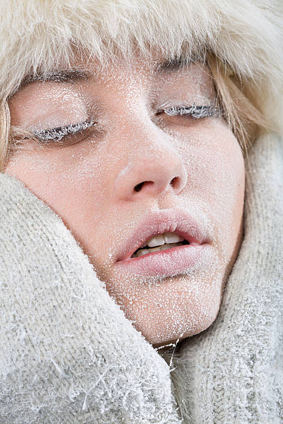 istock Very cold weather. Chilled female face covered in ice. 113167265