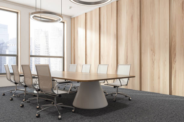 istock Light wooden meeting room corner 1131673434