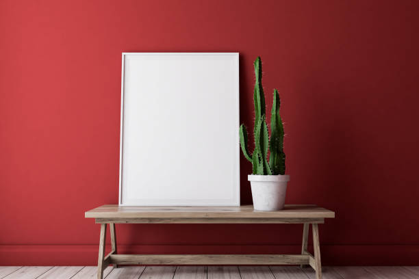 istock Red living room, poster on table 1131674118