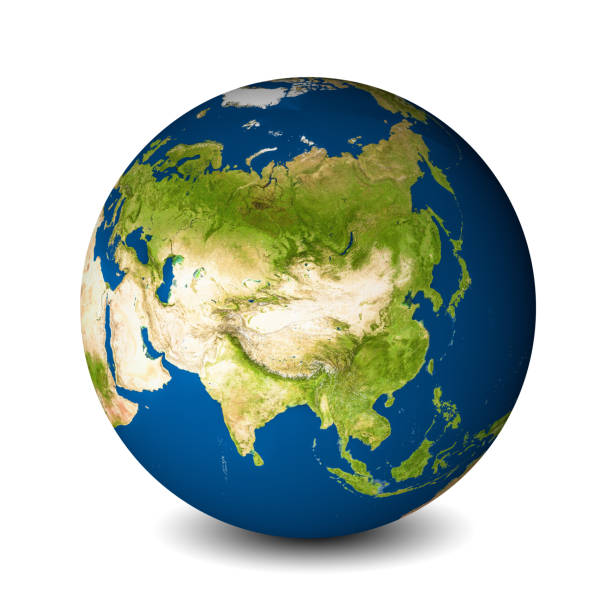 Earth globe isolated on whitebackground. Satellite view focused on Asia. Elements of this image furnished by NASA.