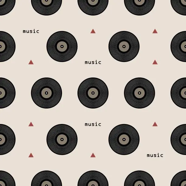 Vector illustration of Seamless pattern with simple flat vinyl records. Geometric minimalist music vector background for your design.