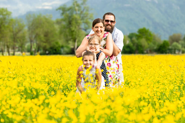 istock Happy family in a rapeseed field 1131678832