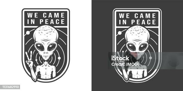 Extraterrestrial Showing Peace Sign Emblem Stock Illustration - Download Image Now - Alien, Engraved Image, Peace Symbol