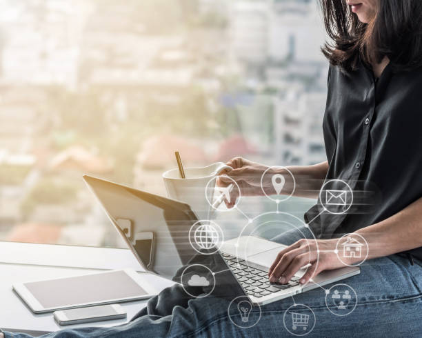 istock Digital marketing via multichannel communication network icon on mobile smartphone application technology 1131684895
